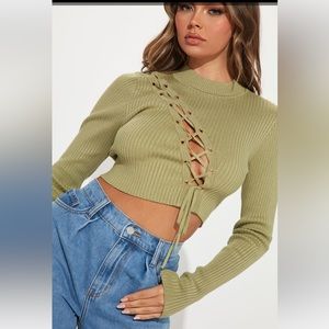 Lace up rip knit sweater size S
